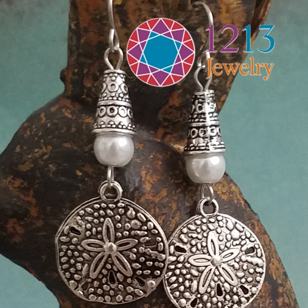 Handcreated Sand Dollar Earrings on Stainless Steel Ear Wires
